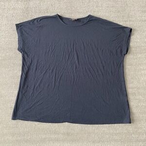 J.Jill Wearever Collection Shirt L Petite Blue Knit Jersey Classic Short Sleeve